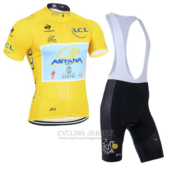 2014 Cycling Jersey Tour de France Lider Astana Lider Yellow Short Sleeve and Bib Short